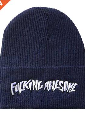 Hat Men Women Fucking Awesome Embroidery Winter Beanies Knit
