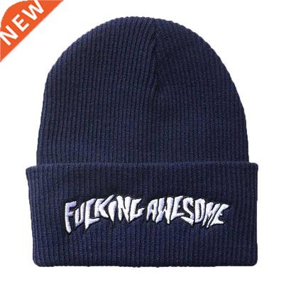 Hat Men Women Fucking Awesome Embroidery Winter Beanies Knit