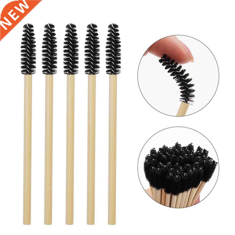 Practical 50pcs Bamboo Handle Disposable Silicone Eyelash Br
