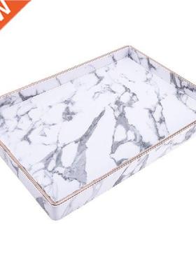 Gold Rim Serving Tray Marble PU Leather Tea Cup Sets Tray