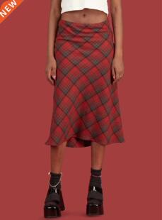 Vintage 90s Plaid High Waist Brown Midi Skirts Indie Aesthet