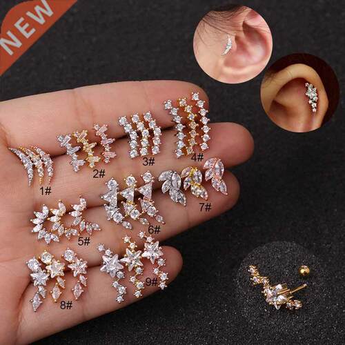 Rose Curved Cz Cartilage Stud Helix Rook Conch Screw Back Ea