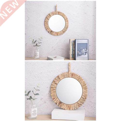 Pastoral Style Wicker Round Makeup Mirror Rattan