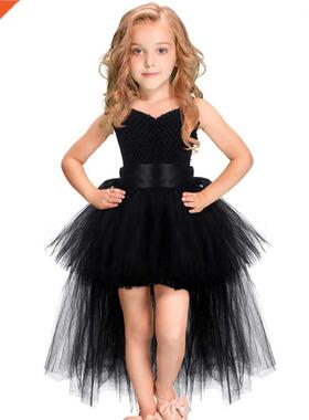 Black Girls Tutu Dress Tulle V-neck Train Girl Evening Birth