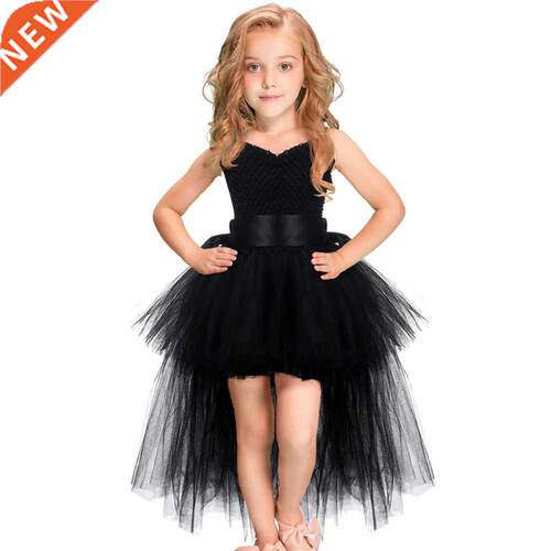 Black Girls Tutu Dress Tulle V-neck Train Girl Evening Birth