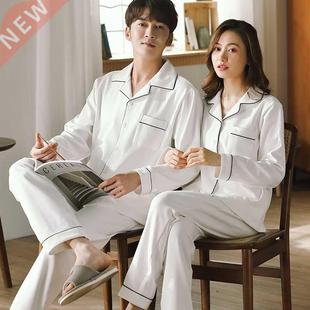Autumn Winter Cotton Couple Pajamas for Men Women Sleepwear