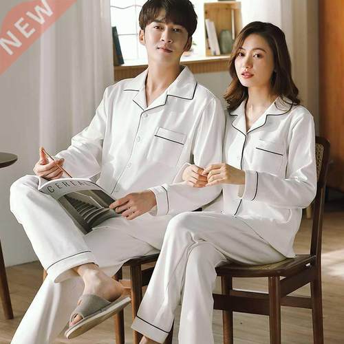 Autumn Winter Cotton Couple Pajamas for Men Women Sleepwear