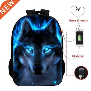 Wolf 3d Printed Backpack Boys Girls School Bag Teenager Usb