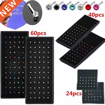 60/40/24pcs/pack Stainless Steel Crystal Nose Ring Set Women