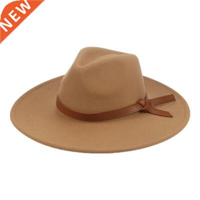 Fedoras Hats Big Brim 9.5cm Solid Belt Band Women Hat Khaki