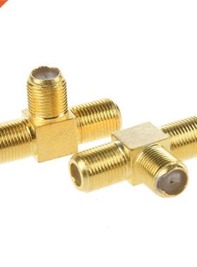 2pcs F Female to Two F female Jack Triple T RF Adapter Conne