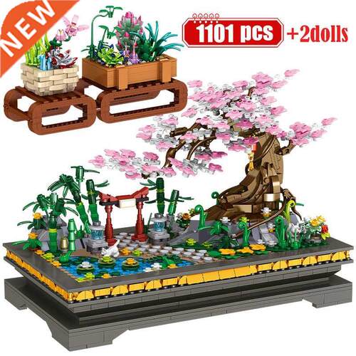 1101pcs City Mini Sreet View Cherry Blossom Bonsai Building