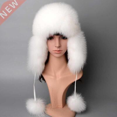 100% Real Fox Fur Hat Women's Russian Ushanka Aviator Trappe