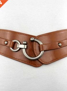 New Fashon Elastc Wde Belt Strap Vntage Women Faux Leath