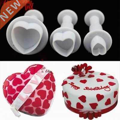 3Pcs/Set Love Heart Cake Icing Fondant Plunger Cutter Pastry