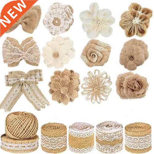 30pcs Handmade Jute Flowers Bows Set Craft Gift For Diy