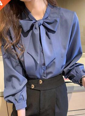 New Bow White Blouse Women 2020 Button Office Lady Long Slee