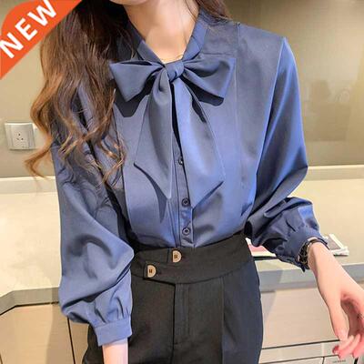 New Bow White Blouse Women 2020 Button Office Lady Long Slee