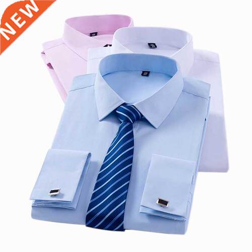 Men's Classic French Cuff Dress Shirts Long Sleeve No Pocket
