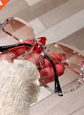 2022 Fashion Brand Design Vintage Rimless Rhinestone Sunglas