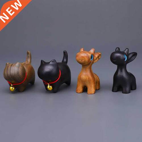 Natural Rosewood Handmade Carving Cartoon Kawaii Cat Deer Or
