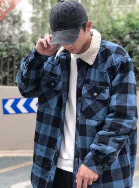 New 2022 Spring men's Hip Hop Setwear Fleece Plaid cotton co