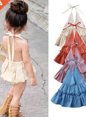 Summer Infant Baby Girl Romper Dress Clothes Ruffles Solid S