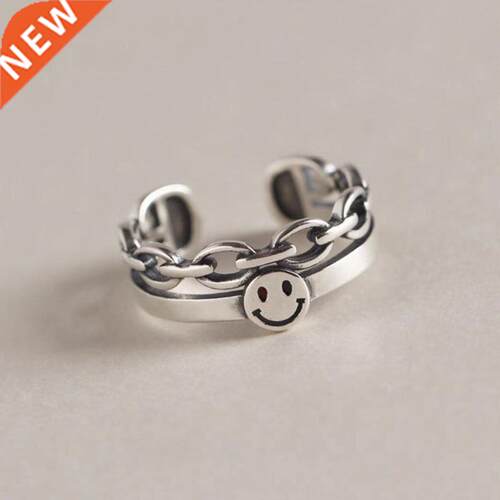 Vintage Double Layer Chain Smiley Opening Resizable Finger R