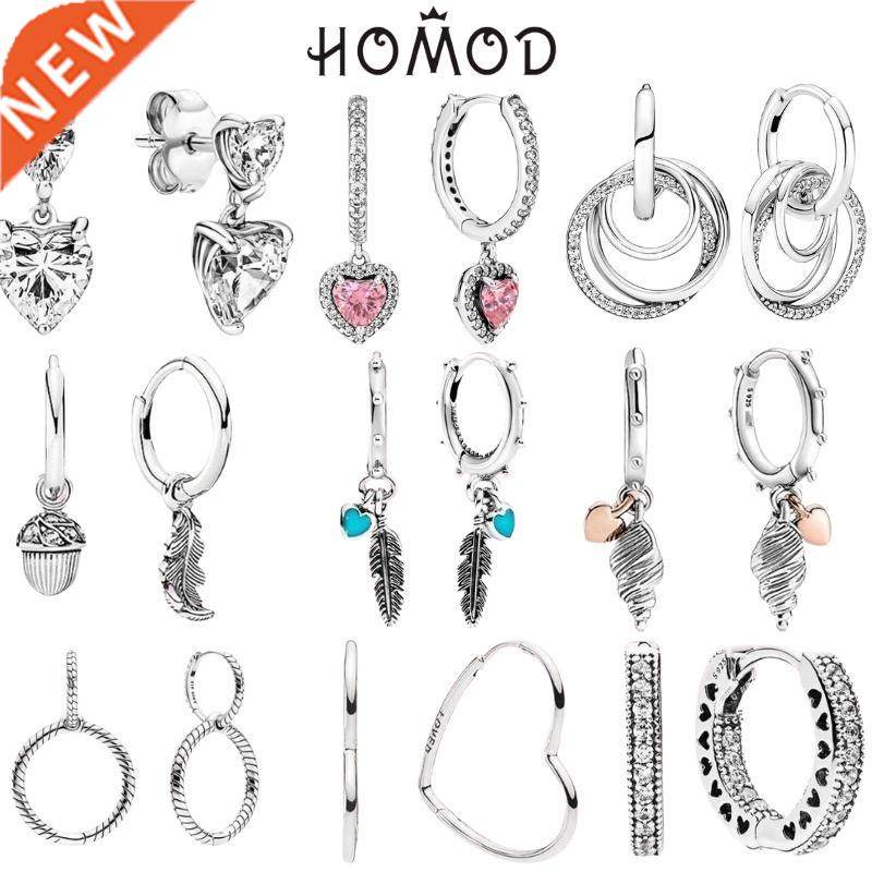 HOMOD Newest Sparkling Halo Heart Feather Hoop Earrings For