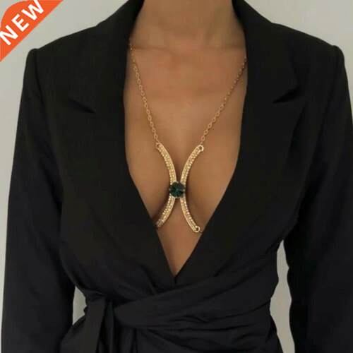 Trendy Green Crystal Rhinestone Chest Bracket Bra Chain Harn