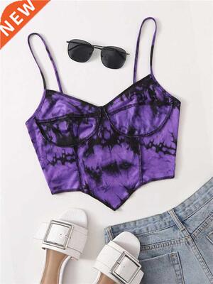 Purple Y2K Clothes Seam Tie Dye Cami Crop Top Women 2022 Hig