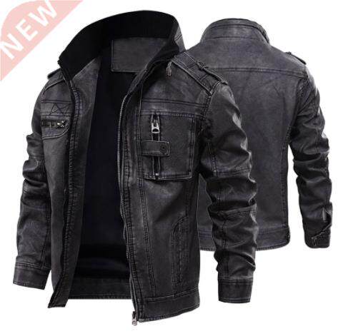 Business Velvet Mens Leather Jackets Motorcycle Stand Collar