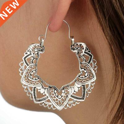 Tocona Vintage Antique Silver Color Carving Drop Earrings f