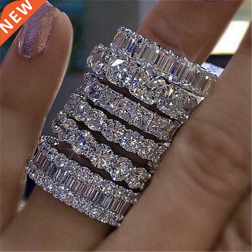 2022 Luxury Vintage Silver Color Wedding Band Eternity Ring