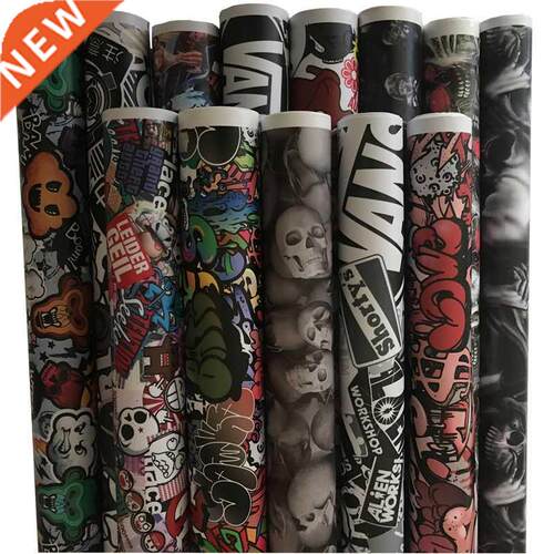 50x300 cm Self Adhesive Car Sticker Bomb Wrap Foil JDM Skull