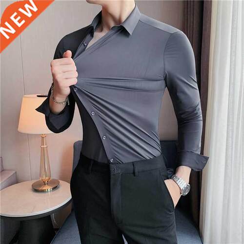 High Elasticity Seamless Men's Shirt Long Sleeve Slim Casual