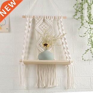 Boho Wall Hanging Shelf Handmade Cotton Rope Shelf Plant