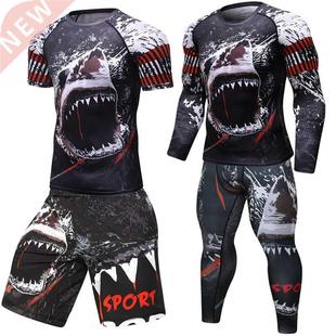 Men tracksuit T shirts +Pants Suit MMA Long Sleeve T-shirt M