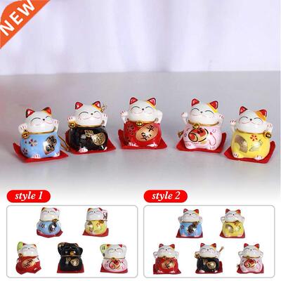 5pcs Lucky Smile Red Ear Money Cat Small Statue Figurine