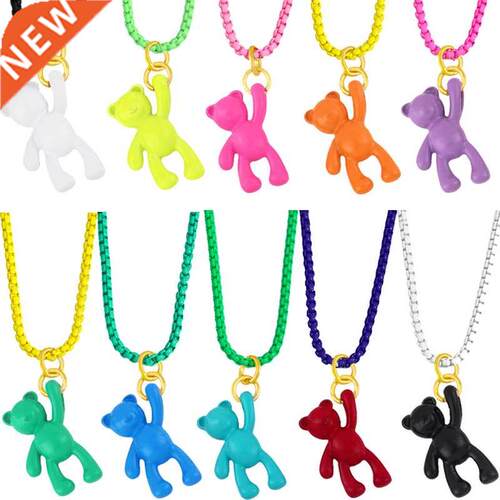 Y2K ndy Mini Bear Drop Necklace Cute Neon Enamel Copper Pend