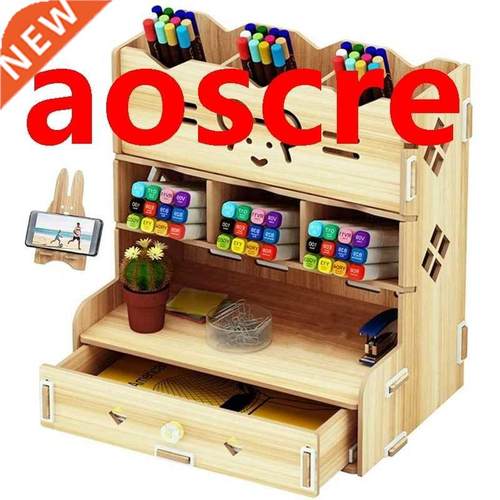 School Supply Storage DIY Wooden Desk Organizer with Drawer,