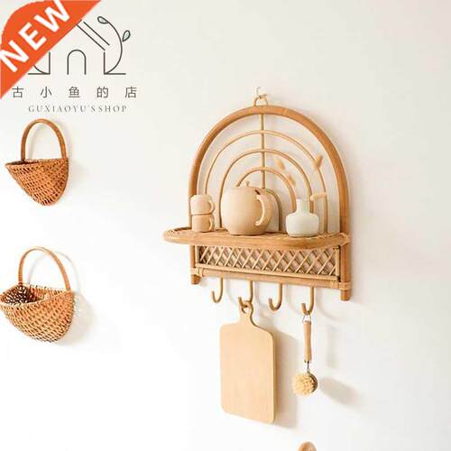 Retro Rattan Wall Hanging Storage Rack Ins Bed &