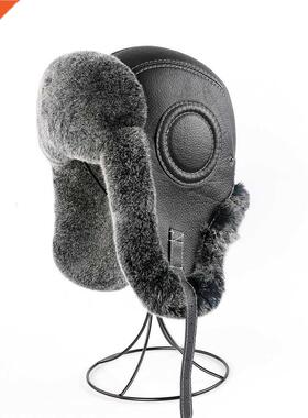 2021 Winter Men's 100% Real Rex Raabit Fur Bomber Ha