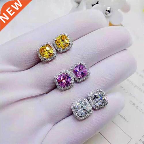 Luxury Female Yellow Pink Stone Earrings Fashion Silver Colo