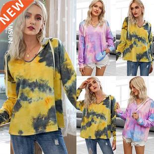 2022 autumn women t shirt tie dyed hoodie 扎染t恤 连帽女卫衣