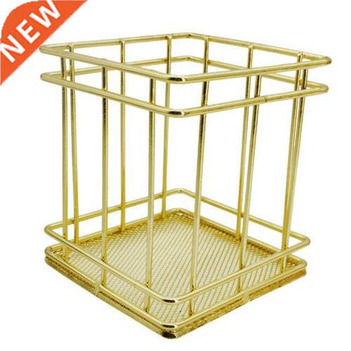 INS Desktop Pen Holder Office School Storage Case Metal Gold