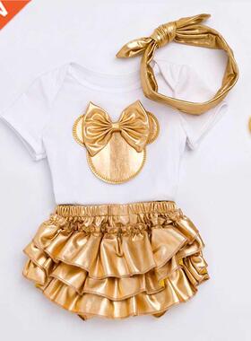 Newborn Baby Girls Clothes Sets 2022 Summer Short Sleeve Bow