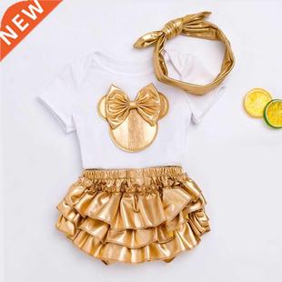 Newborn Baby Girls Clothes Sets 2022 Summer Short Sleeve Bow