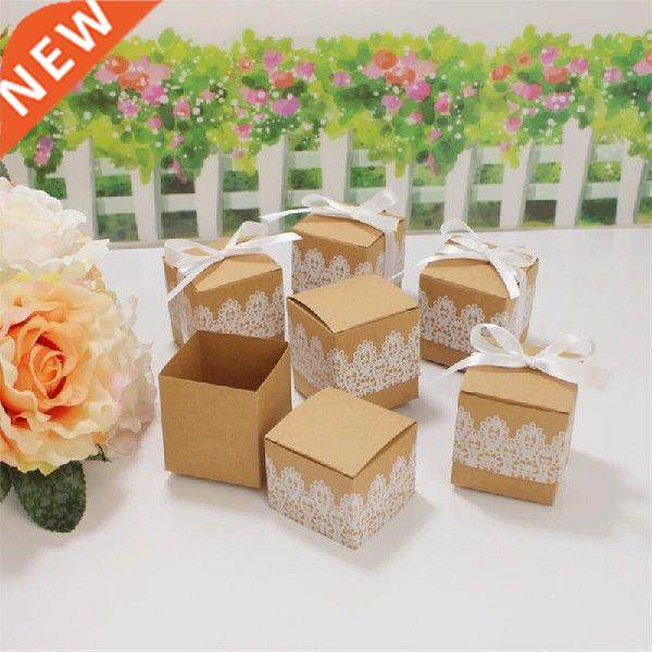 50pcs Lace Kraft Box Small Gift Box 5*5*5cm Mini Candy Box