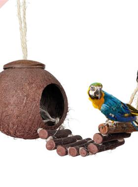 Natural Coconut Shell Parrot Nest Parakeet Birds Feeder Pets
